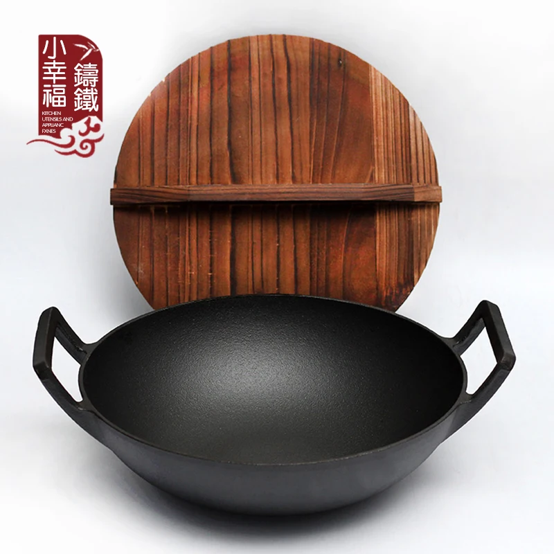 Cast iron thicken frying pan double ear old type flat bottom pot