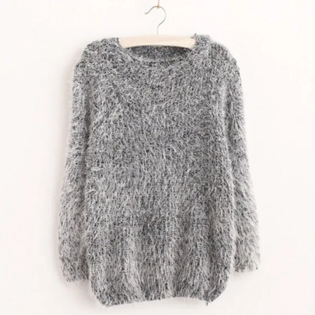 

Women Fashion Autumn Winter Warm Mohair O-Neck Women Pullover Long Sleeve Casual Loose Sweater Knitted Tops