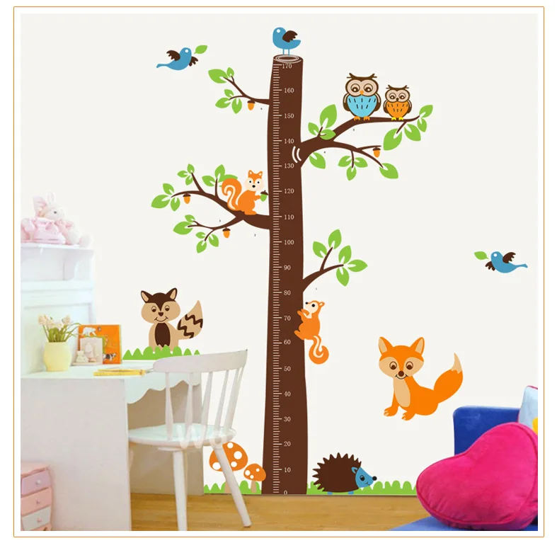 

Child Kids Rooms diy Cartoon Squirrel Measure Height Sticker Height Chart Rule Wall Stickers Animal Tree Nursery Decal Poster