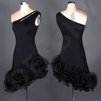 Adult Girls Women ladies One shoulder hollow-out Latin dance dress summer fashion Latin dance black dresses sexy dress