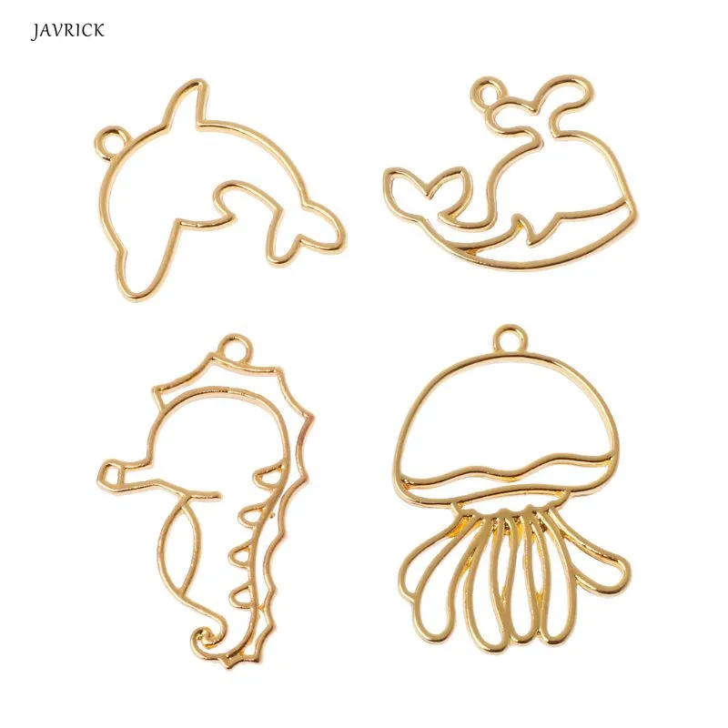 

4Pcs Marine Animal Shark UV Frame Pendant Open Bezel Setting For UV Resin Jewelry