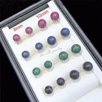 

10Pairs/lot New Rainbow Jewelry 8mm 10mm Round Ball Colorful Cubic Zirconia Earring Women Fashion Rainbow Earrings for Gift