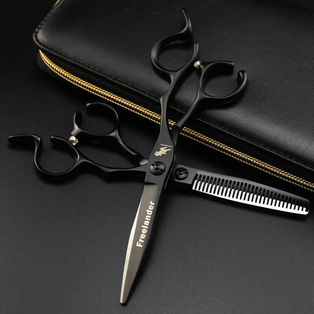 

6.0 inch 440C notched handle scissors black Personality Unique trend scissors Salon hairdresser commonly used scissors