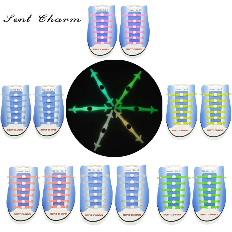 

12PCS/Set All No Tie Shoelaces With Holes Rubber Silicone Slip Easy Sneaker Shoe Laces Party Gift In The Dark