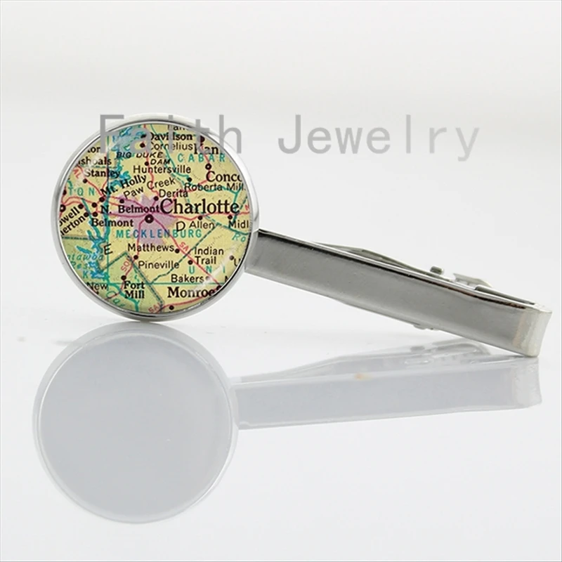 

2016 Vintage Map tie clips fashion glass cabochon dome silver plated handmade Necktie Bar Clasp Clamp Pin traveler gifts NS151