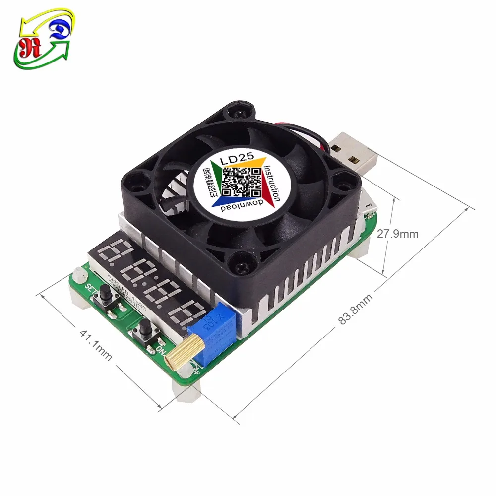 RD LD25 electronicos resistencia de carga USB интерфейс de prueba де батерия pantalla светодиодный ventilador de corriente регулируемые de25W