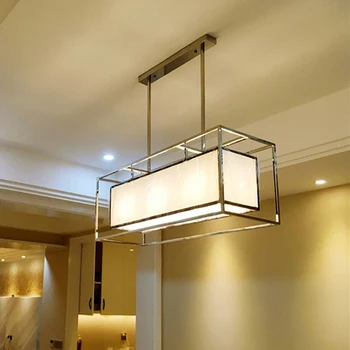 

Oblong rectangle long Stainless steel chandelier light lamp fabric hanging light Textile dinning foyer chandelier lamp light