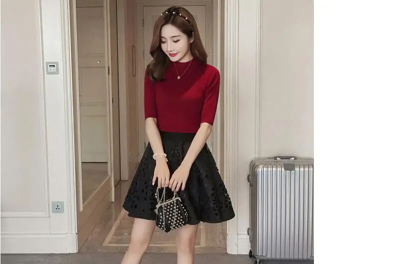 Carol Diaries 2018 Women's Cashmere Turtleneck Short Sleeve Knitted Pullover Tee Base Sweater Women Jumper Sexy Turtleneck Tops