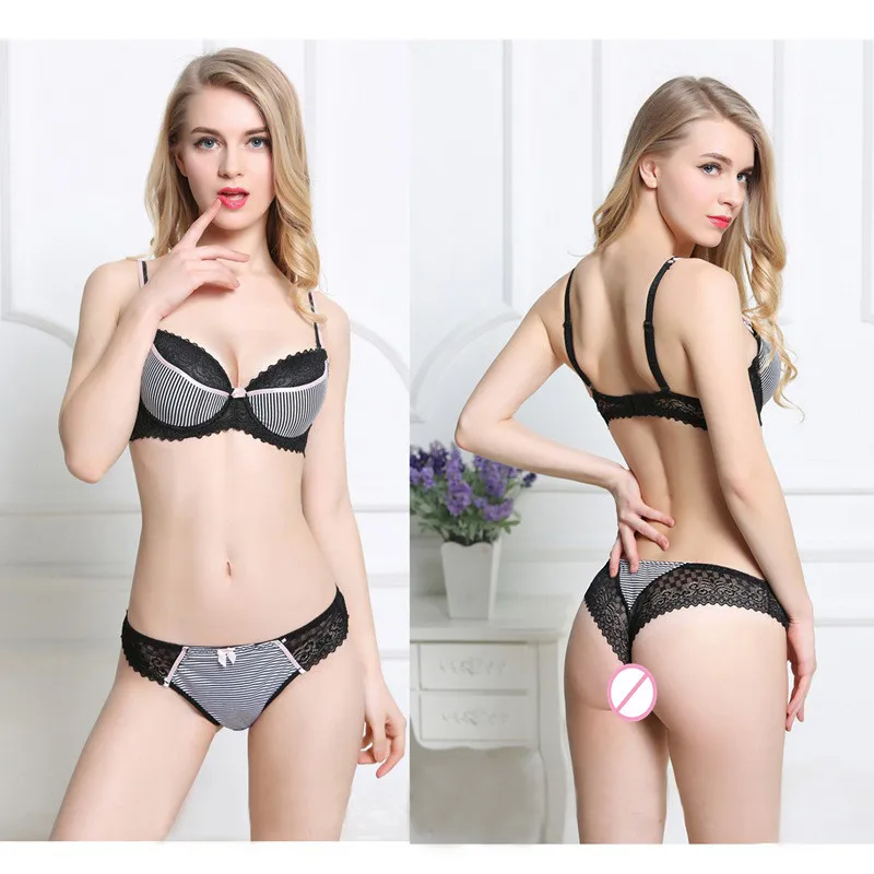 

Big Size Bra Set 34/75 36/80 38/85 40/90 42 44 C D E cup Striped Lace cueca push up bra Women Sexy Lace Bra Panty Sets Plus Size