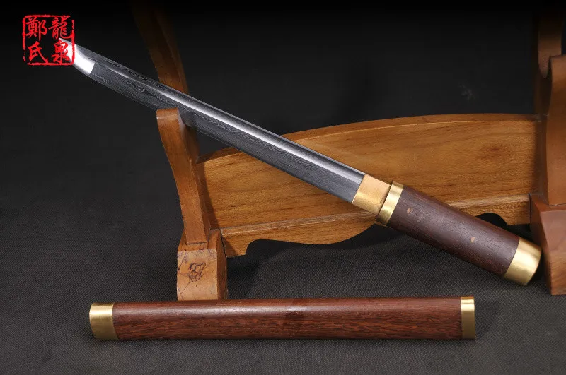 Сложенный стальной кинжал короткий меч династии Тан характер-розовое дерево ножны острота готовые латунные фитинги маленький нож