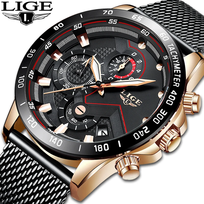 

LIGE Brand Men's Fashion Watches Men Sport Waterproof Quartz Watch Man Ultra-Thin Mesh Belt Clock WristWatches Relogio Masculino