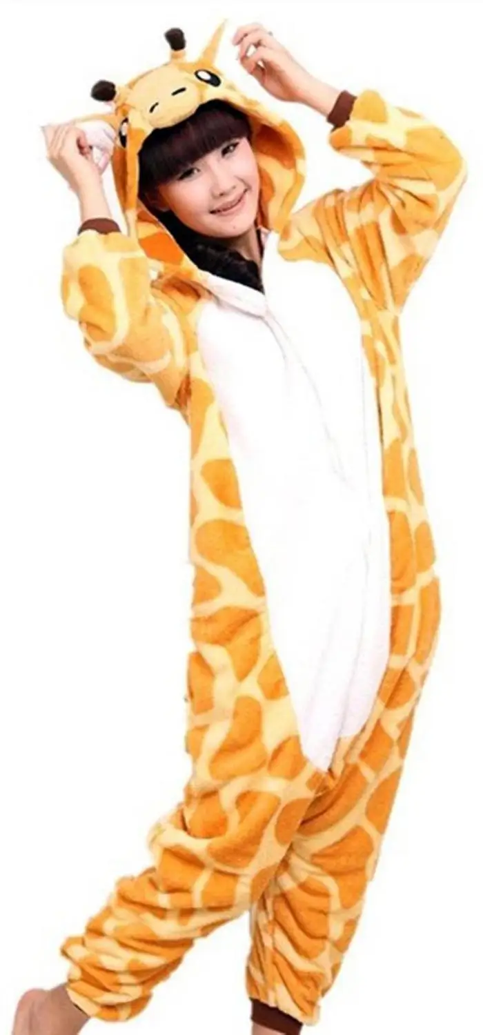 Жираф очень милый унисекс милые зимние теплые фланелевые пижамы животных мультфильм пижамы Хэллоуин косплей костюмы для Рождественский подарок - Цвет: Giraffe