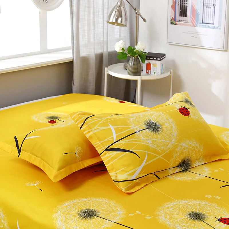 3/4 шт. качество желтый, принт в виде одуванчиков, текстильной печати Постельное белье включает в себя одеяло, пододеяльник и постельное белье удобные дома постельный комплект дропшиппинг