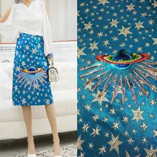 3D тисненая звезда парча жаккардовая ткань, синий цвет юбка tissu полиэстер ткань, блестки звезда парча жаккардовая ткань одежда