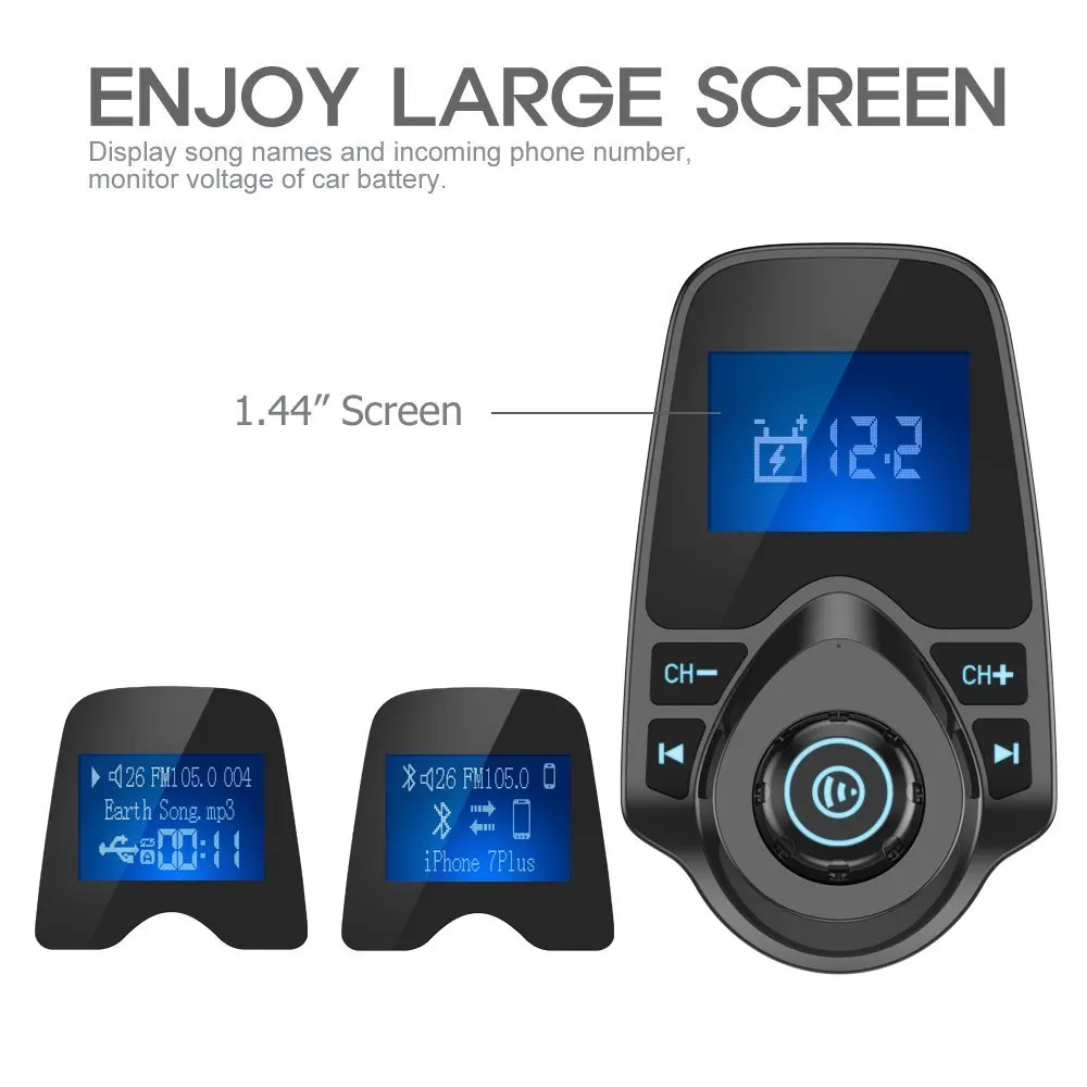 Nulaxy KM18 FM Transmitter Car Mp3 Player Hands-free Bluetooth Car Kit Wireless Mp3 Modulator USB Car Charger W LCD Display