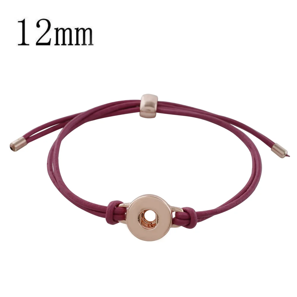 

red purple rope slide buckle 18mm Snap Button Bracelet & Bangle Multi-turn Leather Rope Bracelet Fit 18mm Snap Button Jewelr