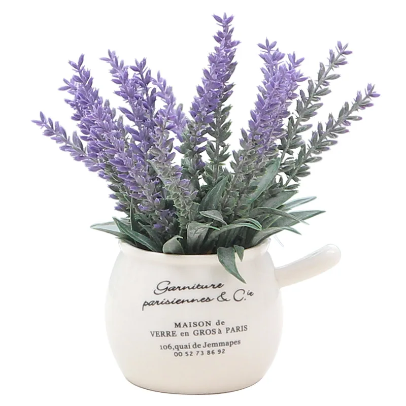 

European Ceramic Vase Purple Lavender with White Pink Artificial Flowers Desktop Indoor Garden Decoration Vases Home Decor