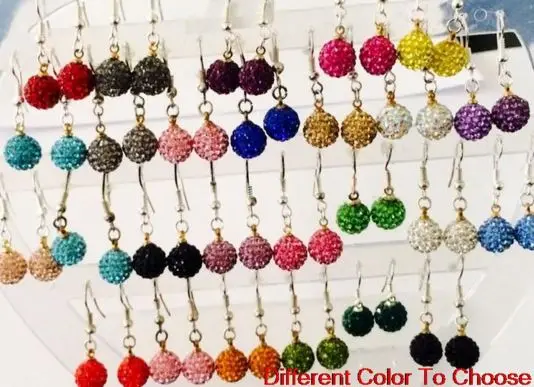 

Mixed 10MM Multicolour en Micro Pave Disco Ball Earrings Woen drop Jewelry Rhinestone lot gift BR344T4