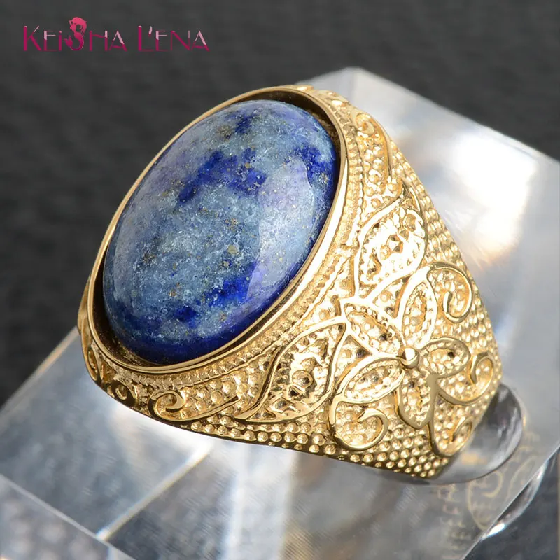 

Keisha Lena Unique Stainless Steel Mens Rings Oval Natural gem stone rings Jewelry Tiger Eye Wedding Party Male Ring Size 7-12