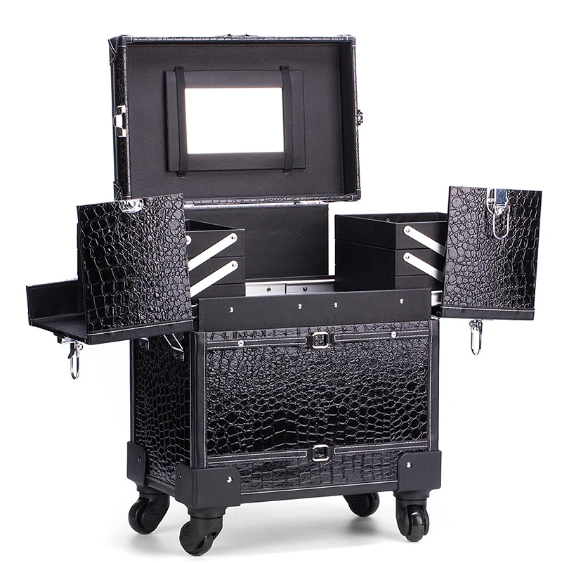 

1 piece Aluminum with PVC Panel Professional Makeup Case with Wheels Beauty Box with wheels