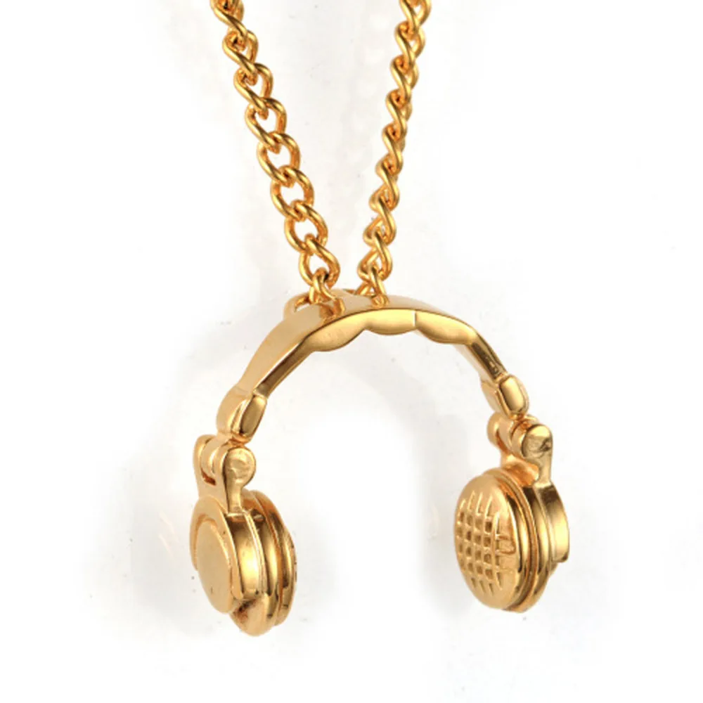 Mens Jewelry Hip Hop Silver Gold Black Stainless Steel Headphone
