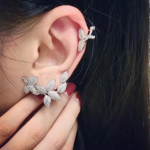 

handmade pave setting leaf shape asymmetric stud earring for women Accessories