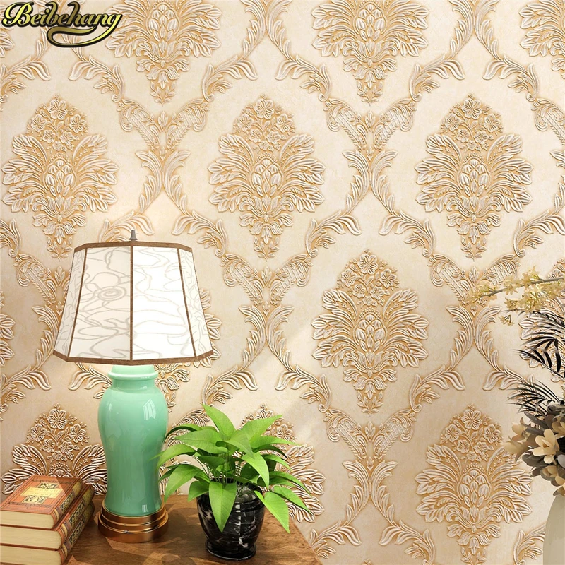 luxury classic gold wallpaper roll bedroom living room relief damask wall paper glitter wallpapers gold foil papel de parede beibehang European Damask Wallpaper rolls Modern Luxury Relief floral Wall Paper Roll Living room home improvement TV background