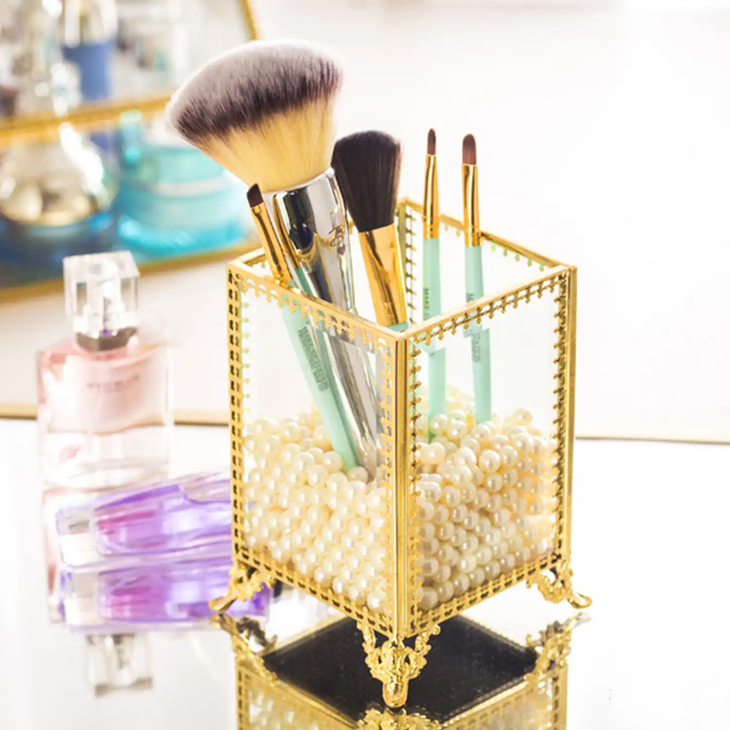 Gold Makeup Brush Holder / Creamon Crystal Makeup Brush Holder Crystal