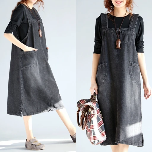 2017 Spring cute Style Women Sleeveless Denim Dresses Female Long Dress Plus Size Ladies Strap Jeans Dress 030810