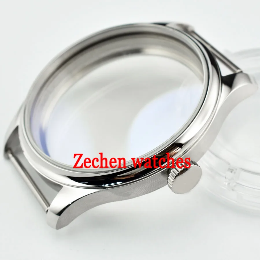 

44mm watch case Silvery 316L Stainless Steel case Fit parnis mens watch ETA 6497/6498 Movement
