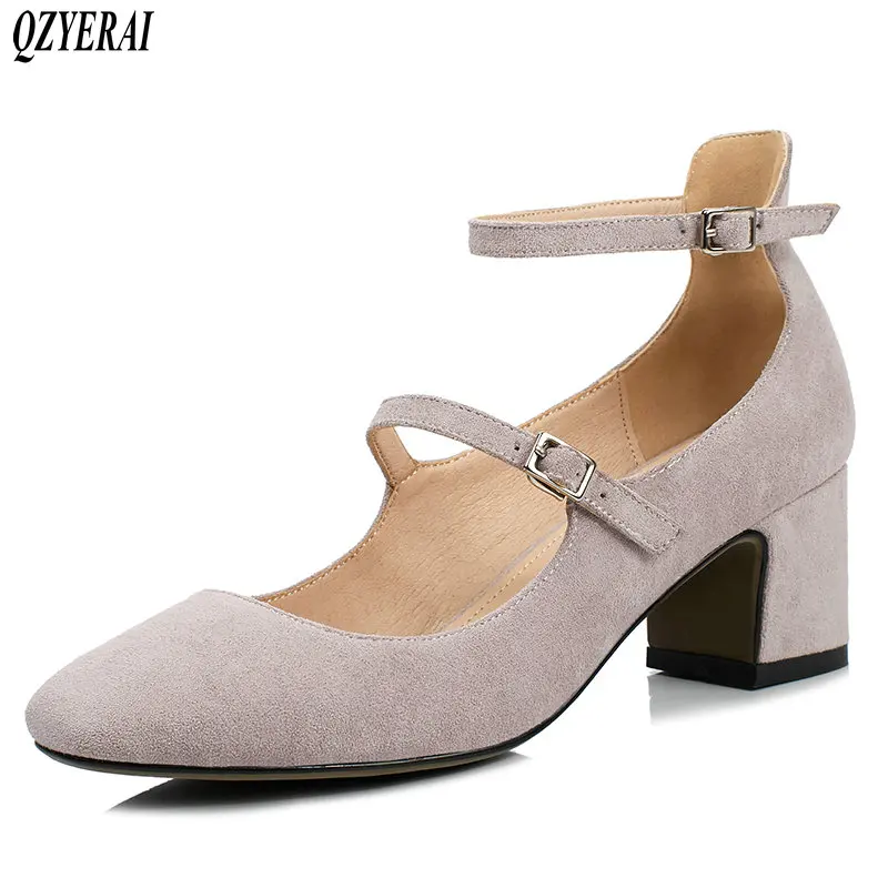 

QZYERAI Spring hot new arrival women's shoes leather sheepskin insole 5.5cm heel buckle women's shoes Oxford sole sizes 34-43