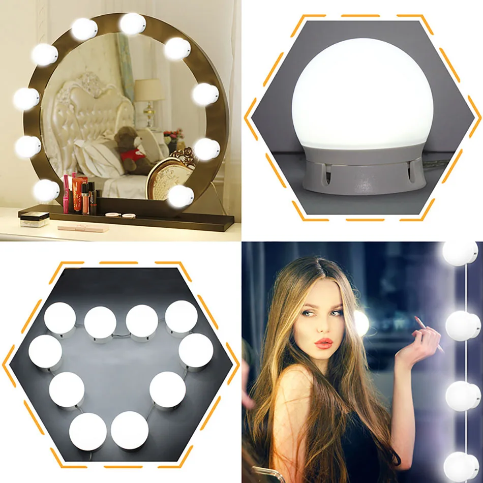 Светодиодный зеркальный светильник, голливудское зеркало для макияжа, светодиодный светильник для макияжа, пудра для макияжа, водостойкая лампа для ванной комнаты