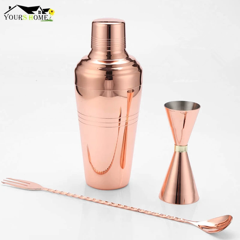 Bar Set Premium Copper Plated Shaker Barware Set 3 Pieces Bartender