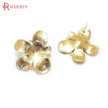 

(36067)6PCS 27x29MM Rhinestone Hole 2.1MM 24K Gold Color Brass Big Flower Stud Earrings High Quality Diy Jewelry Accessories
