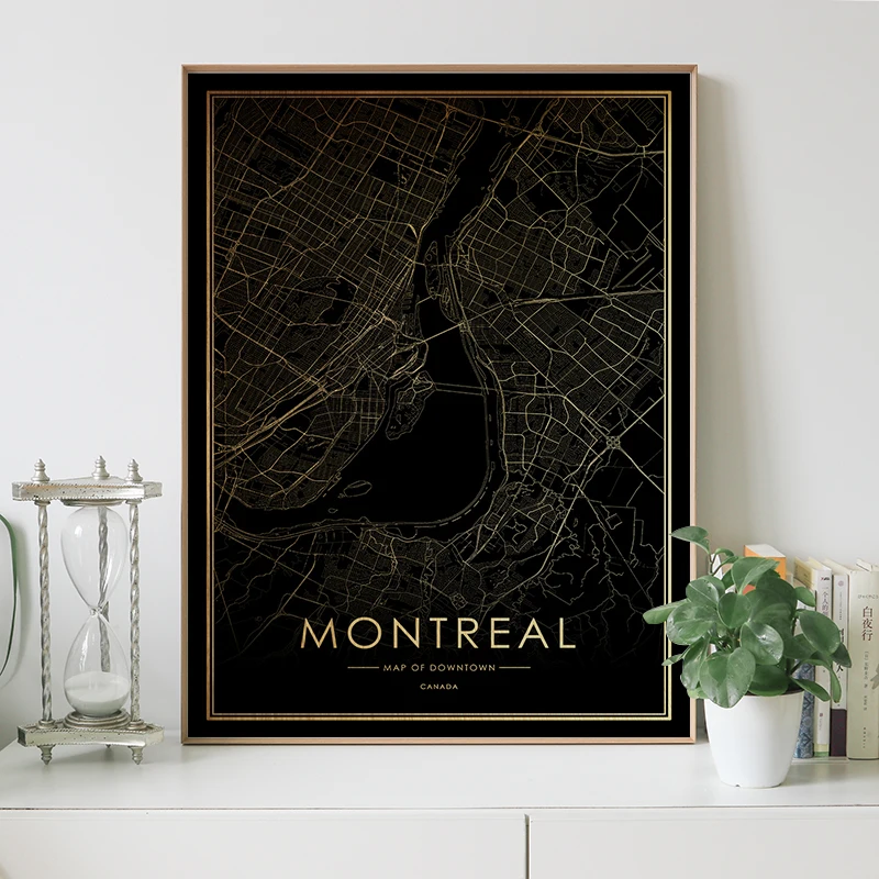 Монреаль Карта города плакат настоящая Золотая фольга карта мира принты для настенного искусства декоративная картина Картина для скандинавского стиля гостиной подарок