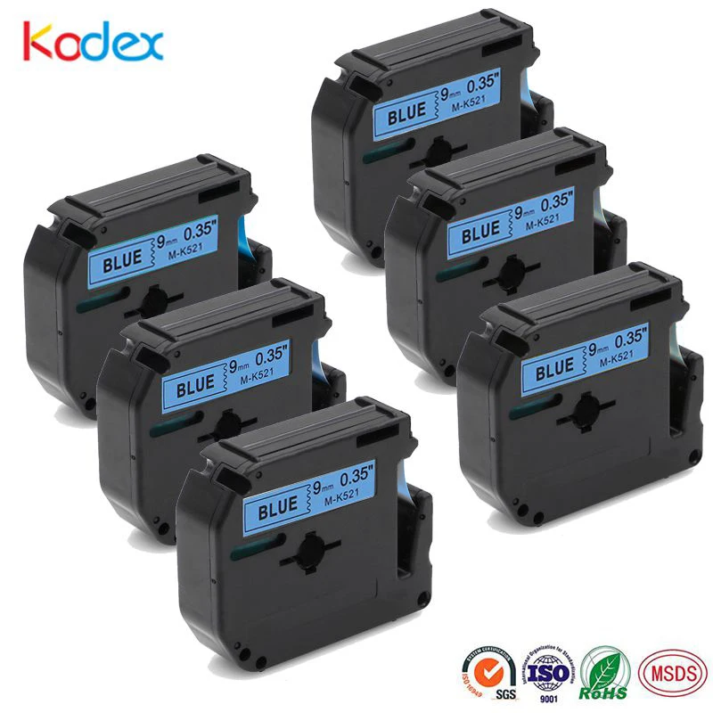 Комбинированная лента Kodex 9 мм 6 шт. 521 черная на синем совместимая с Brother P Touch для