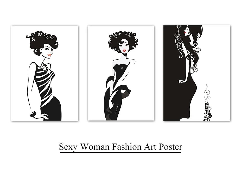 Modern Woman Fashion Show Sketch Wall Art Scandinavia Black&White Canvas Painting Vintage Poster&Prints Bedroom Decoration Mural (1)