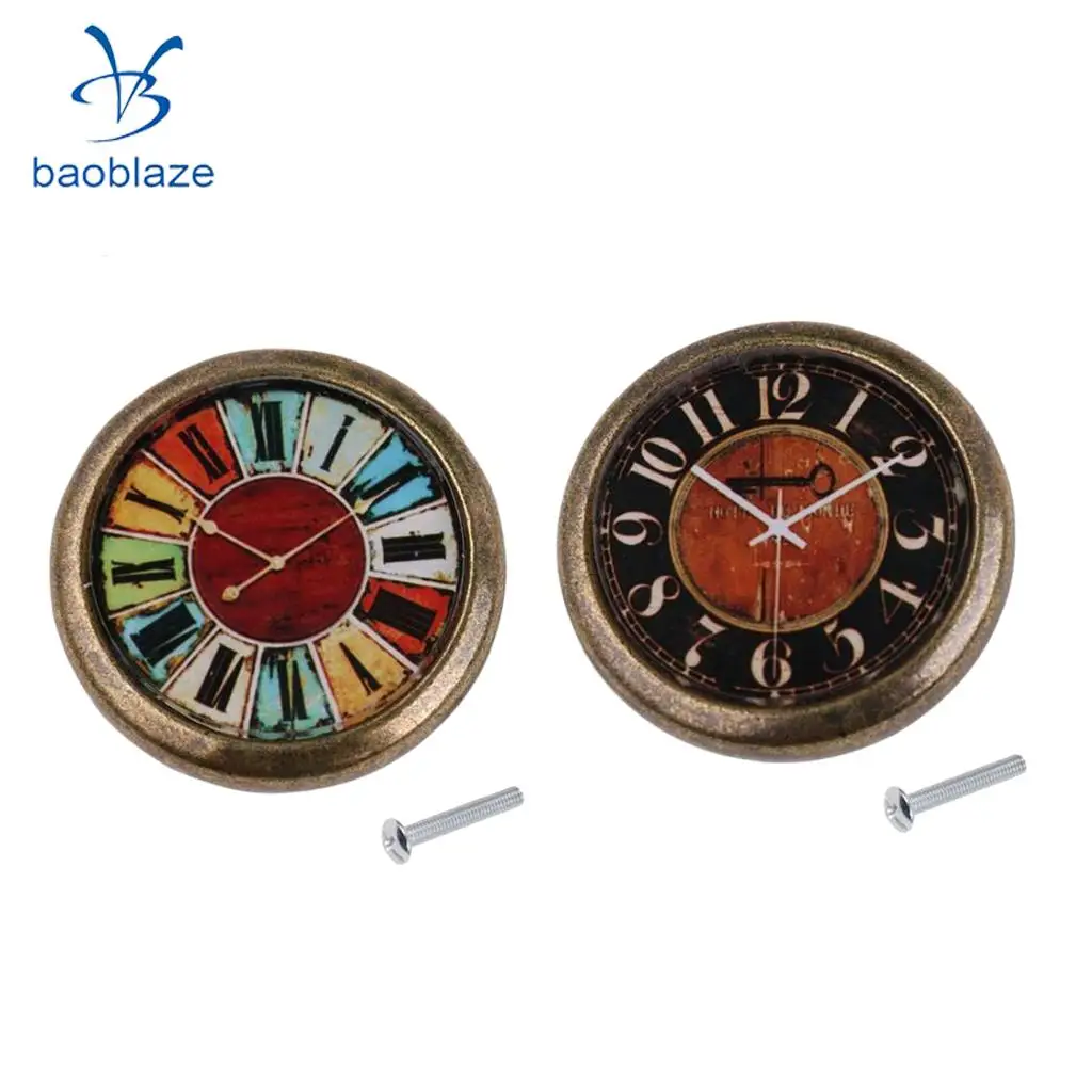 2 Pieces Vintage Clock Cabinet Door Drawer Handle Pull Knob Hardware