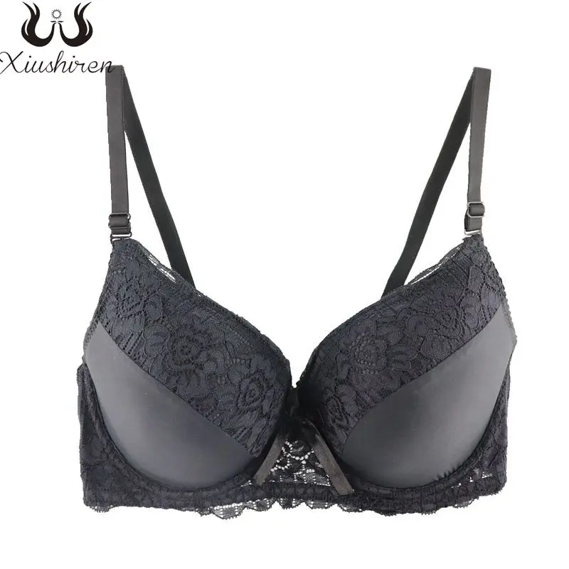 Xiushiren Women Underwear Bra Lace Cover Soft Cotton Molded Cup Sexy Lingerie Push Up Young Girl Underwire Bra Black White Beige