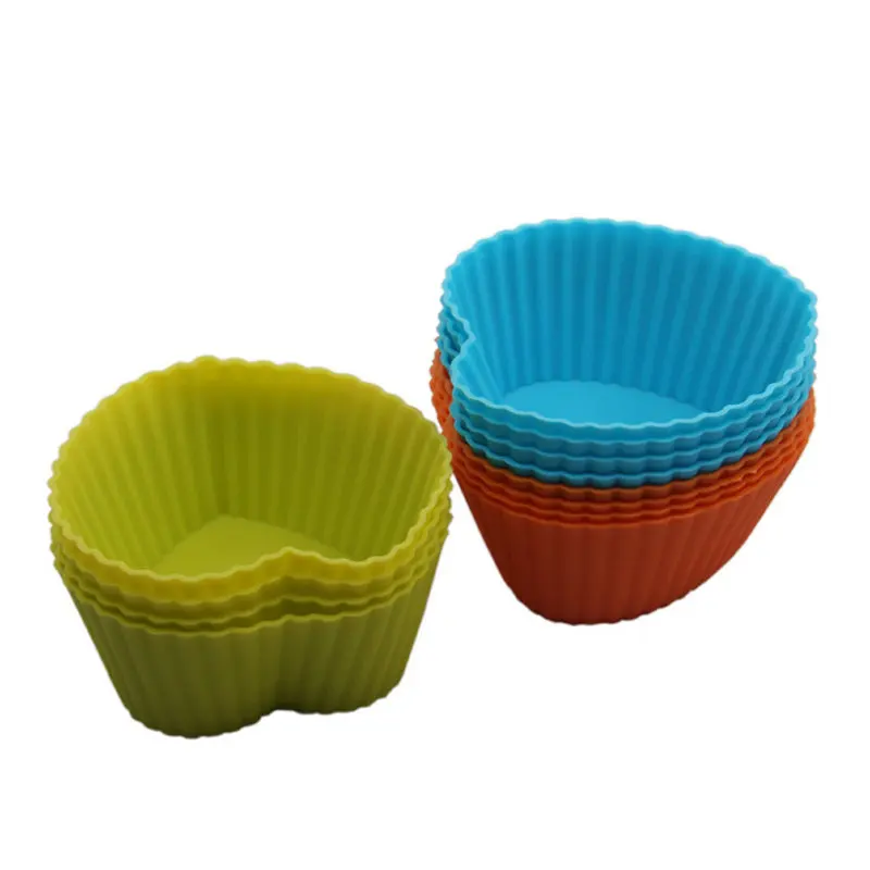 AMW 12pcs Heart Silicone Muffin Cupcake Mold Cup Cake Liners Muffin Cases Bakery Accessories