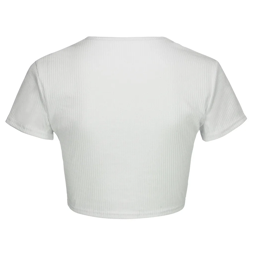 Feitong/короткая футболка с коротким рукавом; Женская Повседневная Однотонная футболка с круглым вырезом; летние белые футболки