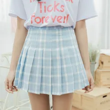 Высокая Талия Хлопок-Line Для женщин юбка Chic полосатый решетки печатных студент плиссированная юбка безопасности брюки сладкие девочки мини-юбка