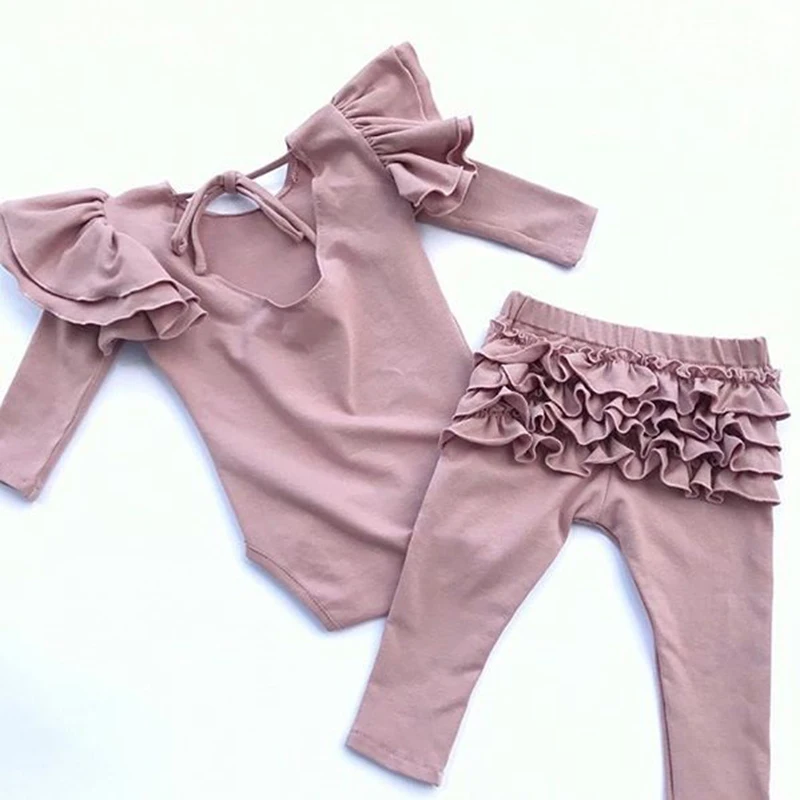 Одежда для новорожденных девочек от 0 до 18 месяцев топы с оборками и рукавами-крылышками, комбинезон, штаны милые розовые наряды принцессы для новорожденных