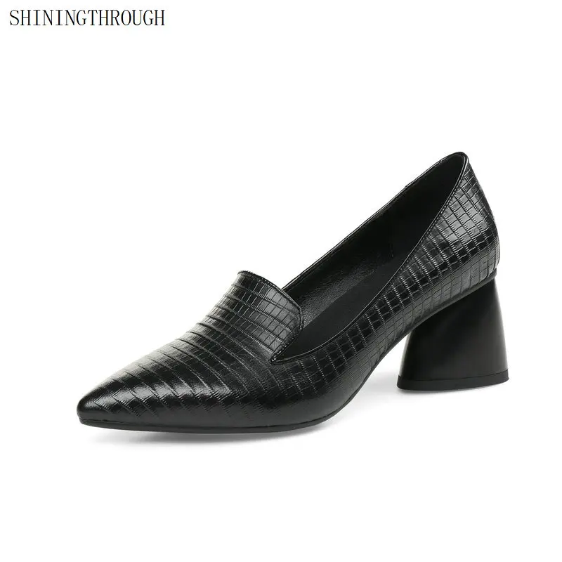 

Genuine leather women pumps fashion high heels pointed toe shoes woman dress party office ladies shoes pumps size 43