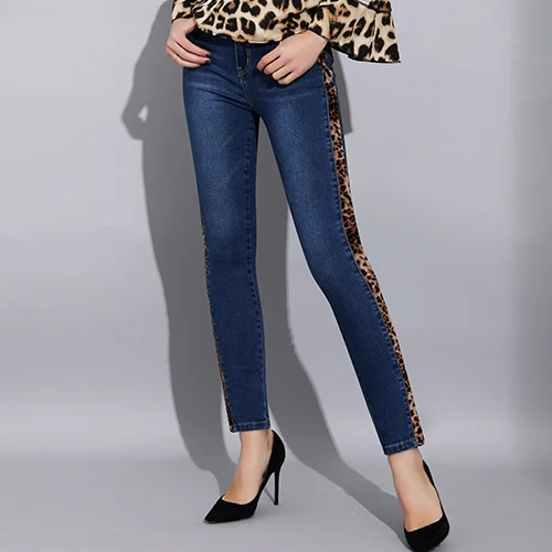 Женские обтягивающие черные джинсы с высокой талией в полоску, сексуальные полосатые джинсы с леопардовым принтом, эластичные женские узкие брюки, джинсовые брюки - Цвет: blue jeans