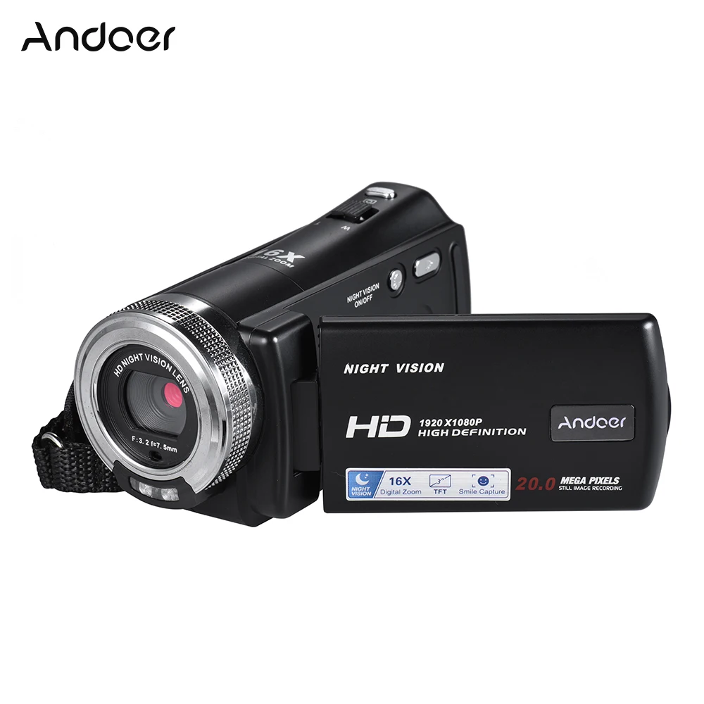 Видеокамера Andoer V12 1080P Full HD 16X с цифровым зумом портативная видеокамера макс. 20