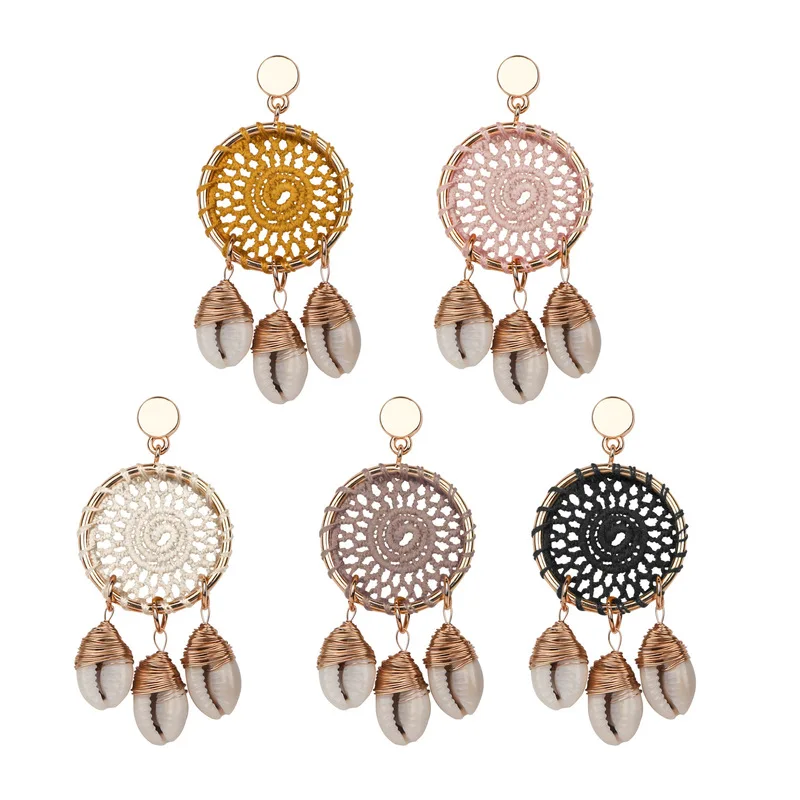 

Bohemia shell Earrings For Women Handmade Crochet Round Disc Vintage Earring Beach earing pendientes concha bijoux coquillage