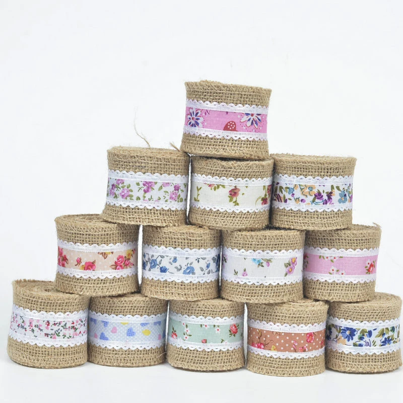 2 Meters Natural Burlap Fabric Ribbon DIY Handicraft Sewing Crafts Wedding Decor