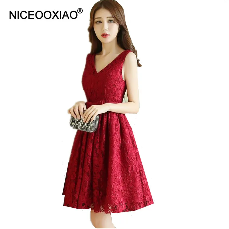 392 Niceooxiao Vin Rouge V Cou Robe De Soirée Courte Broderie Dentelle Fleurs Fête Robe De Bal 2019 Douce Femme Enceinte Robe Formelle In Robes De