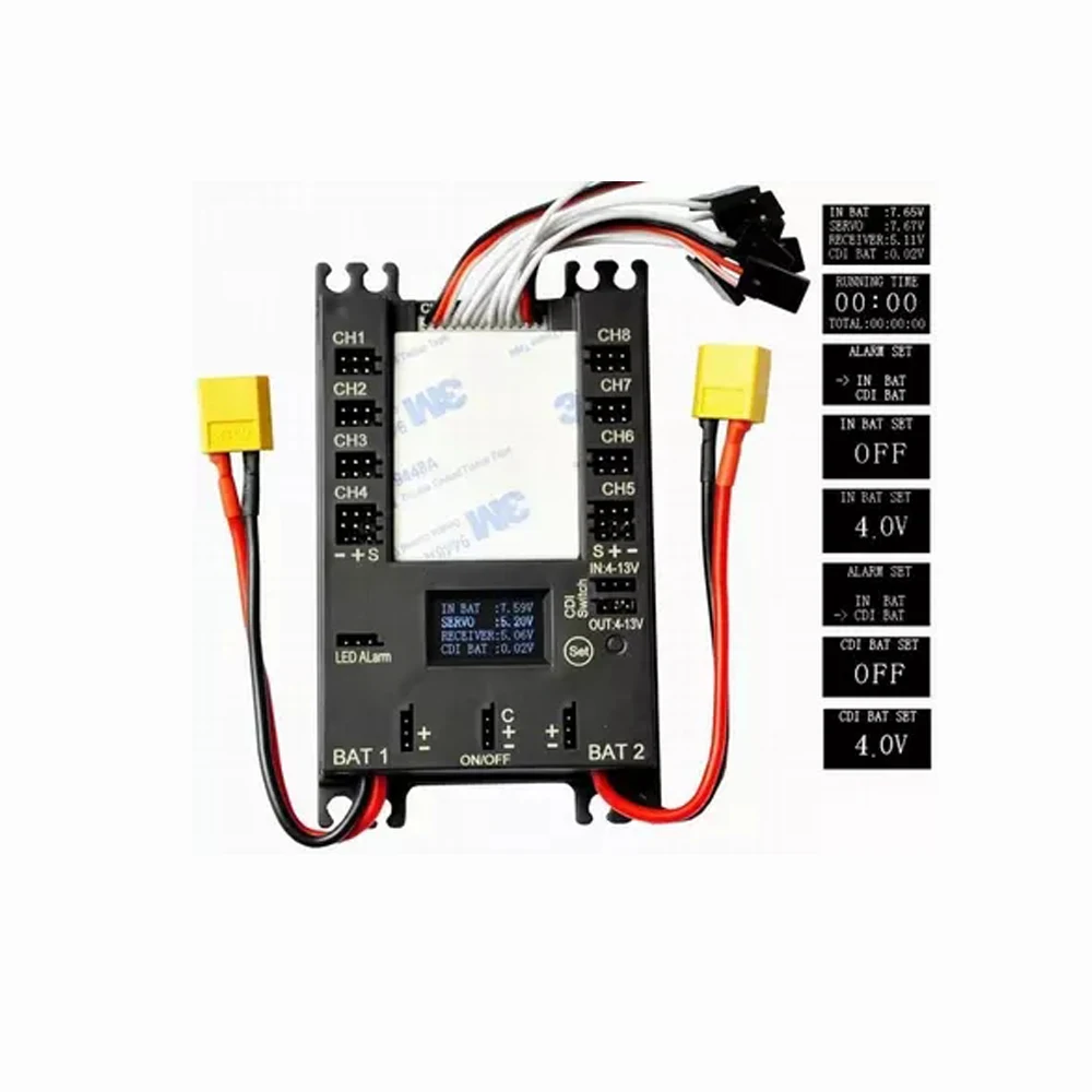 

1 Piece RC Hobby Accessories Mini Servo Distribution Board/ Section Board with LED Screen/ Voltage Alarm/ BEC-Black Color